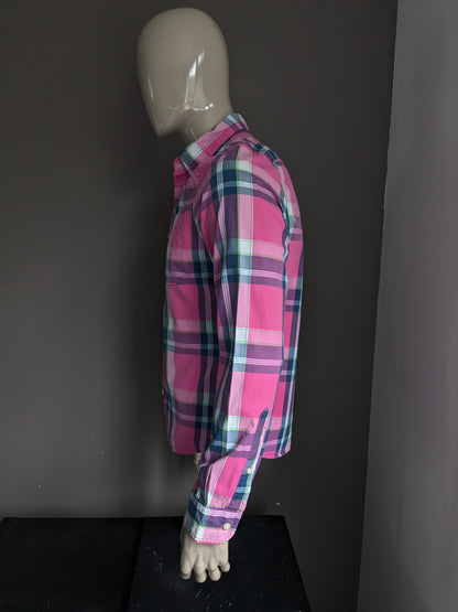 Camicia Abercrombie & Fitch. Verde blu rosa controllato. Dimensione L. Tipo muscolo.