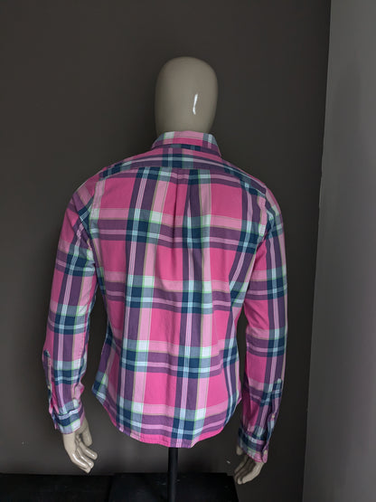 Camisa de Abercrombie & Fitch. Verde azul rosa revisado. Tamaño L. Tipo de músculo.