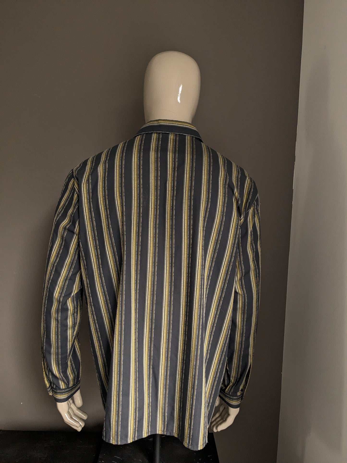 Camicia vintage Williams. Strisce bianche gialle grigie. Dimensione 2xl / xxl.