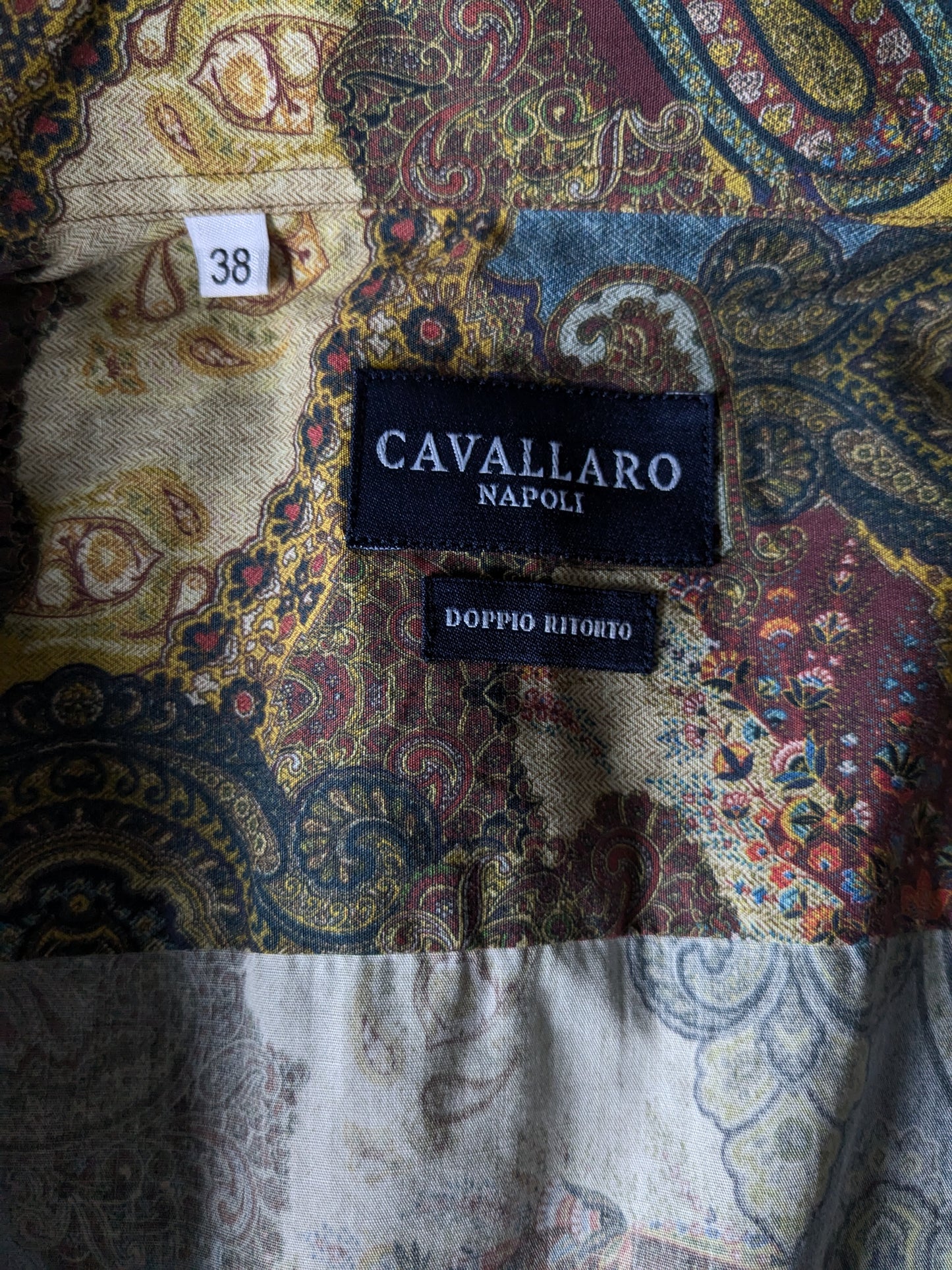 Cavallaro overhemd. Geel Bordeaux Blauw Bruine print. Maat 38 / S.