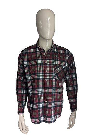 Vintage Wrangler Western flannel shirt. Red green black and white checkered. Size L.