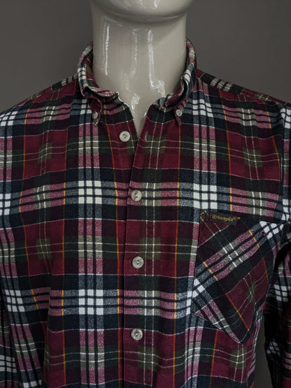 Chemise de flanelle Wangler Western vintage. Vert vert rouge à carreaux. Taille L.