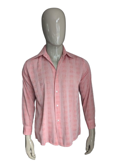 Vintage 70's Ottieni una camicia intelligente con colletto punti. Motivo beige rosa. Taglia L.