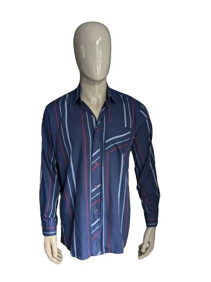 Chemise vintage des années 70 Shirt Zeenat. Blue rouge rayé. Taille xl.