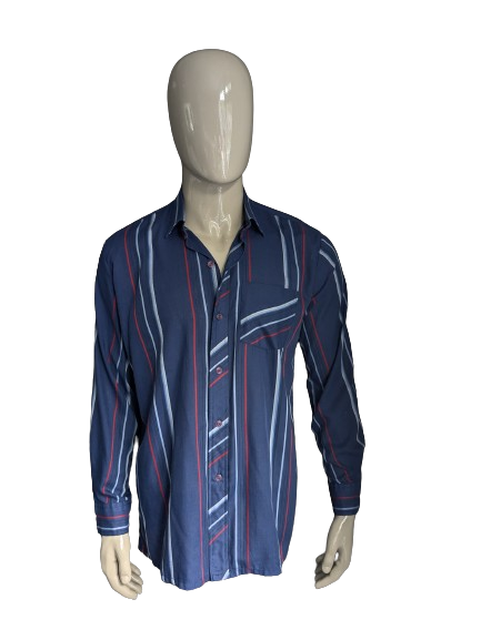 Vintage 70's Shirt Zeenat Shirt. Blue red striped. Size XL.