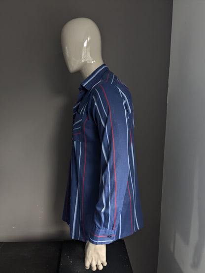 Chemise vintage des années 70 Shirt Zeenat. Blue rouge rayé. Taille xl.