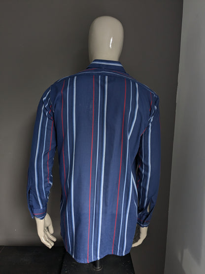 Vintage 70's overhemd Zeenat overhemd. Blauw rood gestreept. Maat XL.