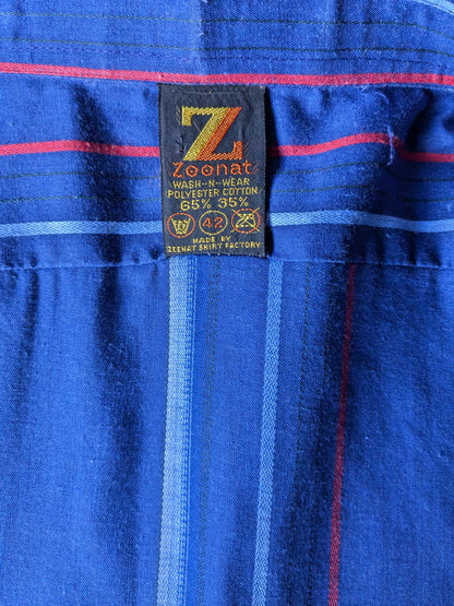 Camisa Vintage de los 70 Zeenat. Azul rayado. Tamaño xl.