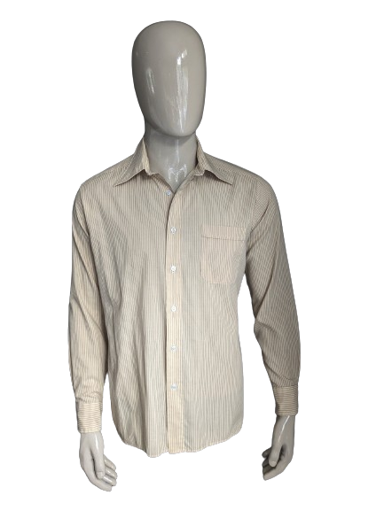 Vintage 70's Austin rode shirt with a point collar. Beige brown striped. Size L.