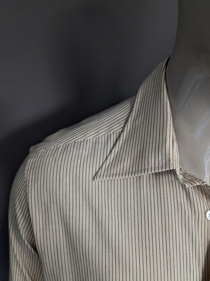 La camicia vintage di Austin ha cavalcato con un colletto. Beige Brown Striped. Taglia L.