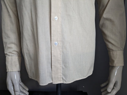 La camicia vintage di Austin ha cavalcato con un colletto. Beige Brown Striped. Taglia L.