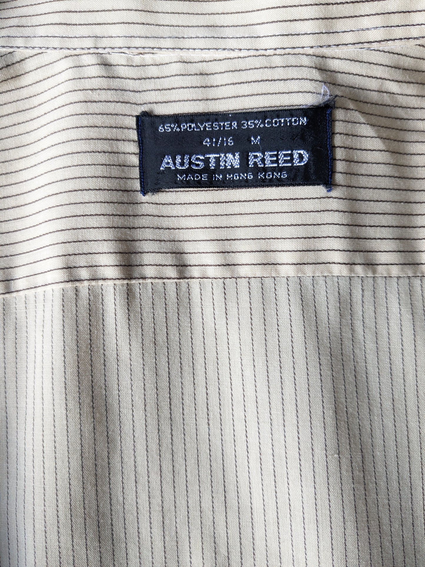 Vintage 70's Austin rode shirt with a point collar. Beige brown striped. Size L.