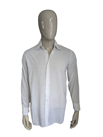 Camicia vintage degli anni '70 con colletto punto. Bianco verde punteggiato. Taglia L.