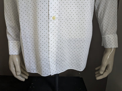 Camisa de los 70 vintage con cuello puntual. Verde blanco punteado. Talla L.