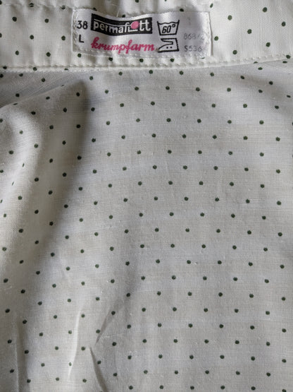 Vintage 70's shirt with point collar. White green dotted. Size L.