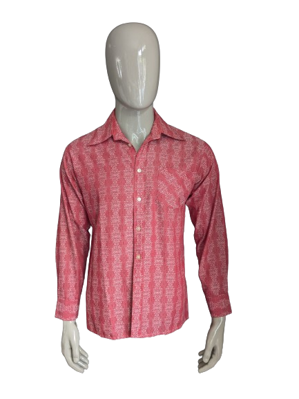 Vintage 70's sziren shirt with point collar. Red beige motif. Size M / L.