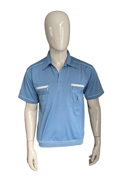 Polo Humy vintage con fascia elastica. Blu. Taglia M.