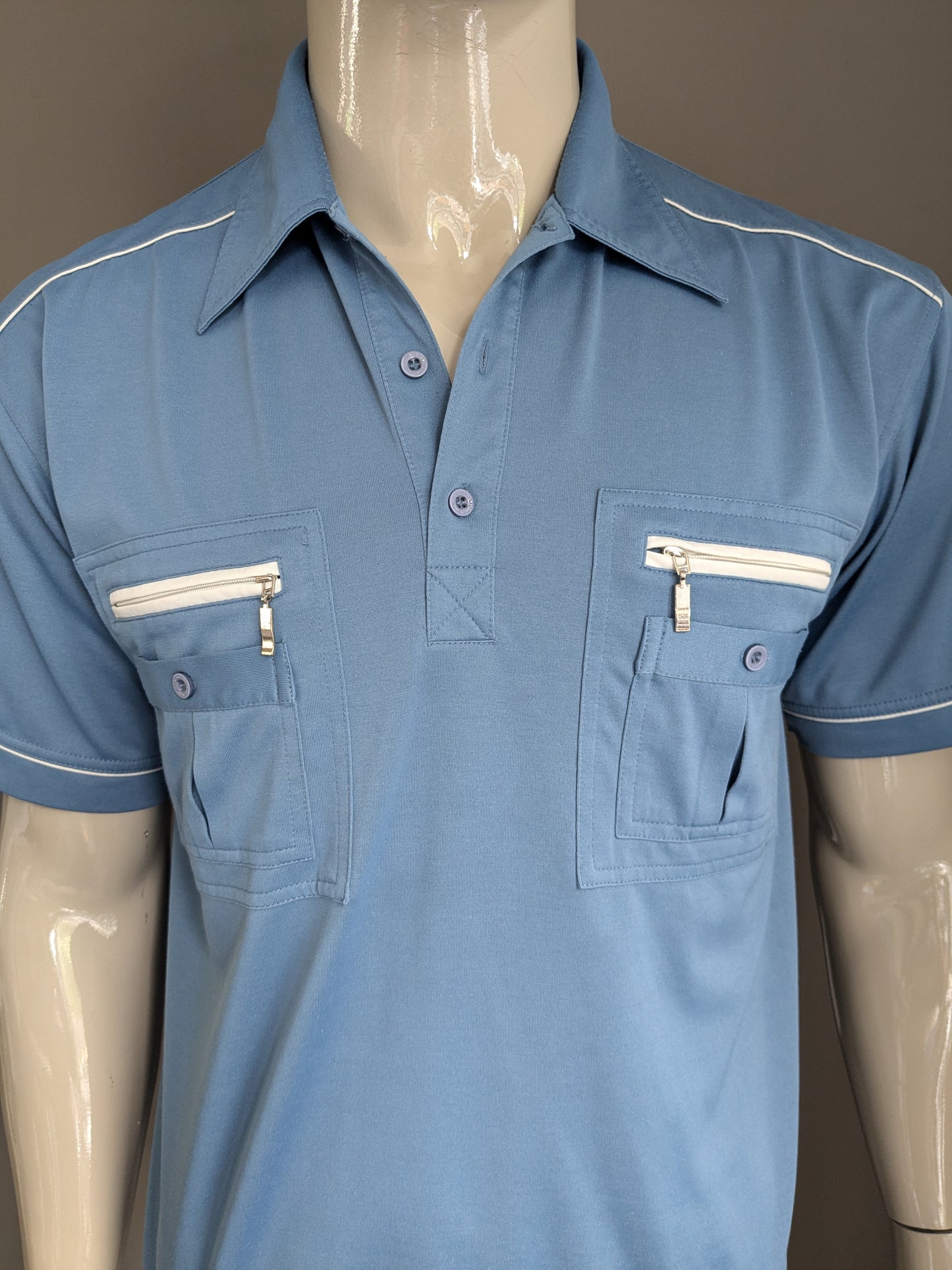 Vintage Humy Polo with elastic band. Blue. Size M.