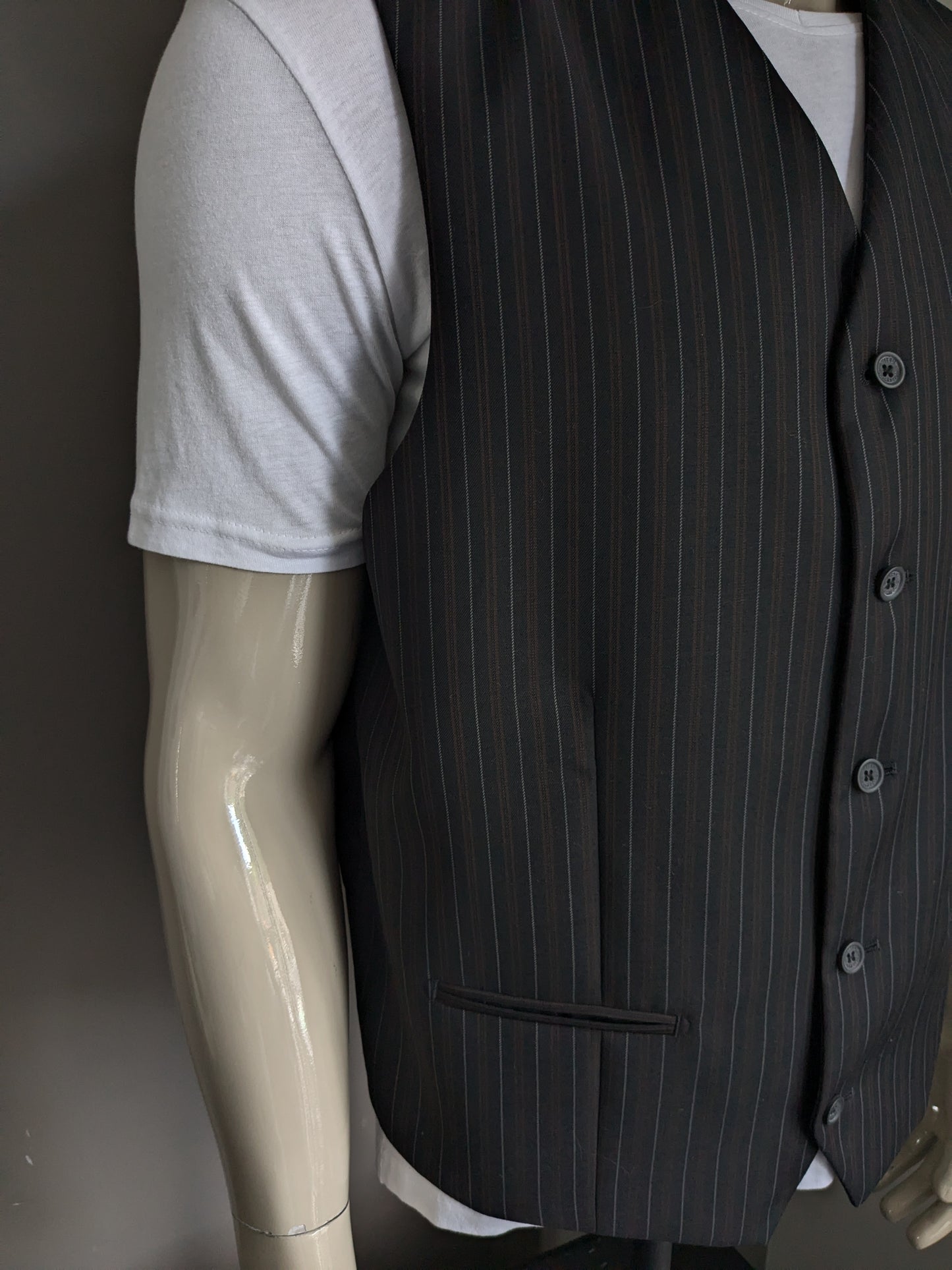 Waistcoat. Black gray brown striped. Size 52 / L. #342