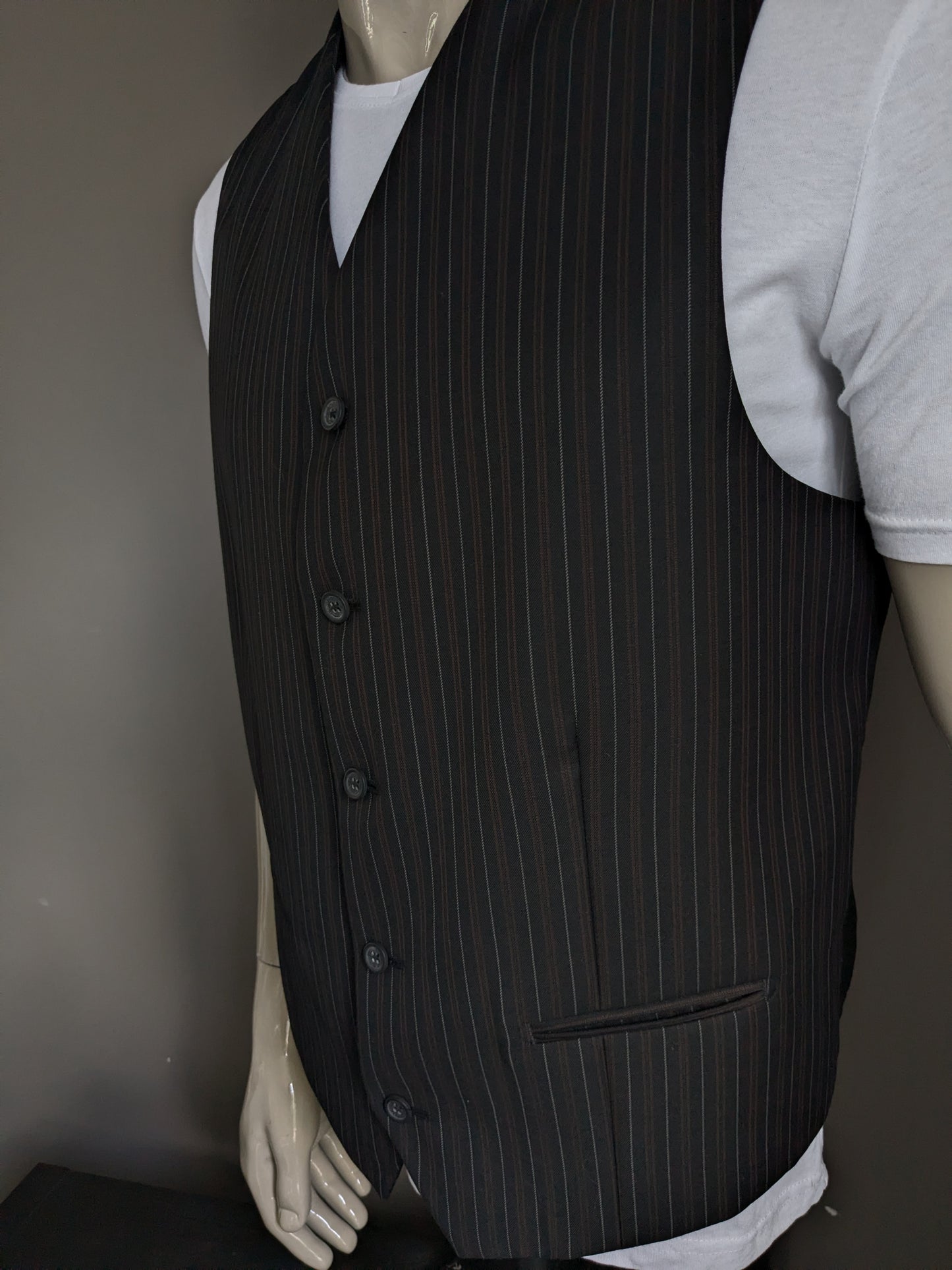 Waistcoat. Black gray brown striped. Size 52 / L. #342