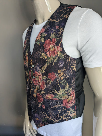 Le gilet de Brown vintage. Motif floral brun noir rouge violet. Taille M.