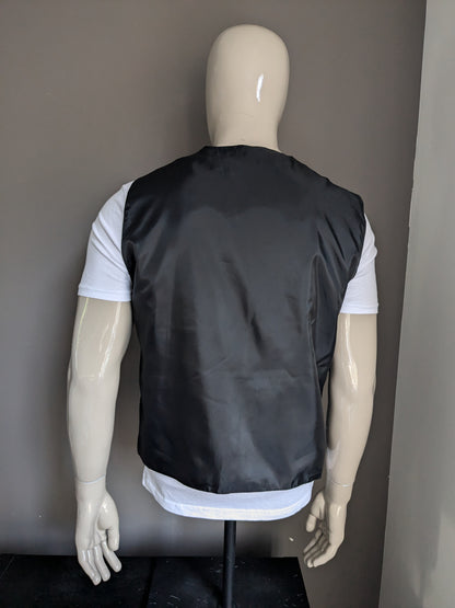 Gilet à deux côtés vintage sans fermeture. Impression noire grise. Taille L.