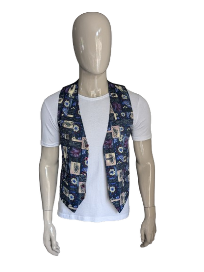 Witvorst gilet. Paars blauw bruine print. Maat S.