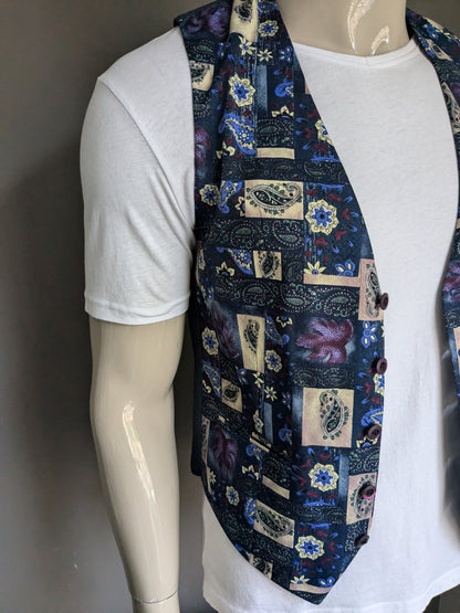 Witvorst gilet. Paars blauw bruine print. Maat S.