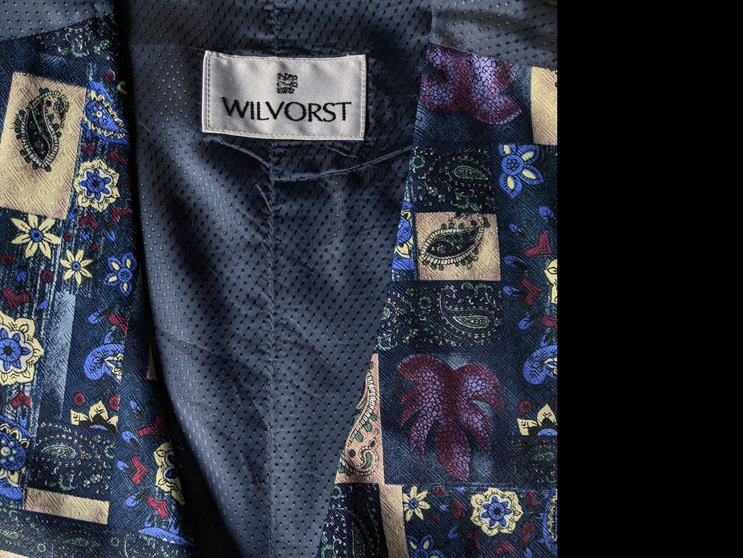 Wilvorst Wistcoat. Estampado marrón azul púrpura. Tamaño S.