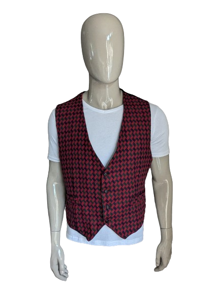 Gilet vintage. Motif vert bleu rouge. Taille L.