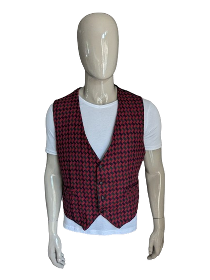 Gilet vintage. Motif vert bleu rouge. Taille L.