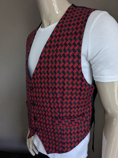 Gilet vintage. Motif vert bleu rouge. Taille L.