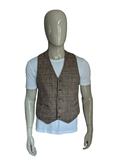 Vintage woolen waistcoat. Brown black red checked. Size M.