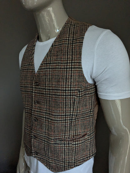 Vintage woolen waistcoat. Brown black red checked. Size M.