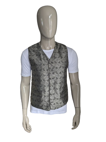 Gilet de main maître vintage. Motif de colonne à argent noir. Taille M.