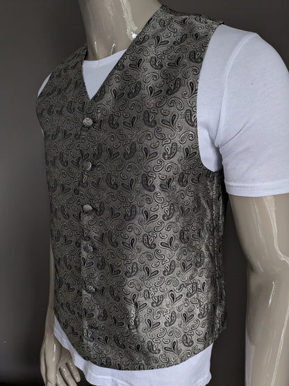 Gilet de main maître vintage. Motif de colonne à argent noir. Taille M.