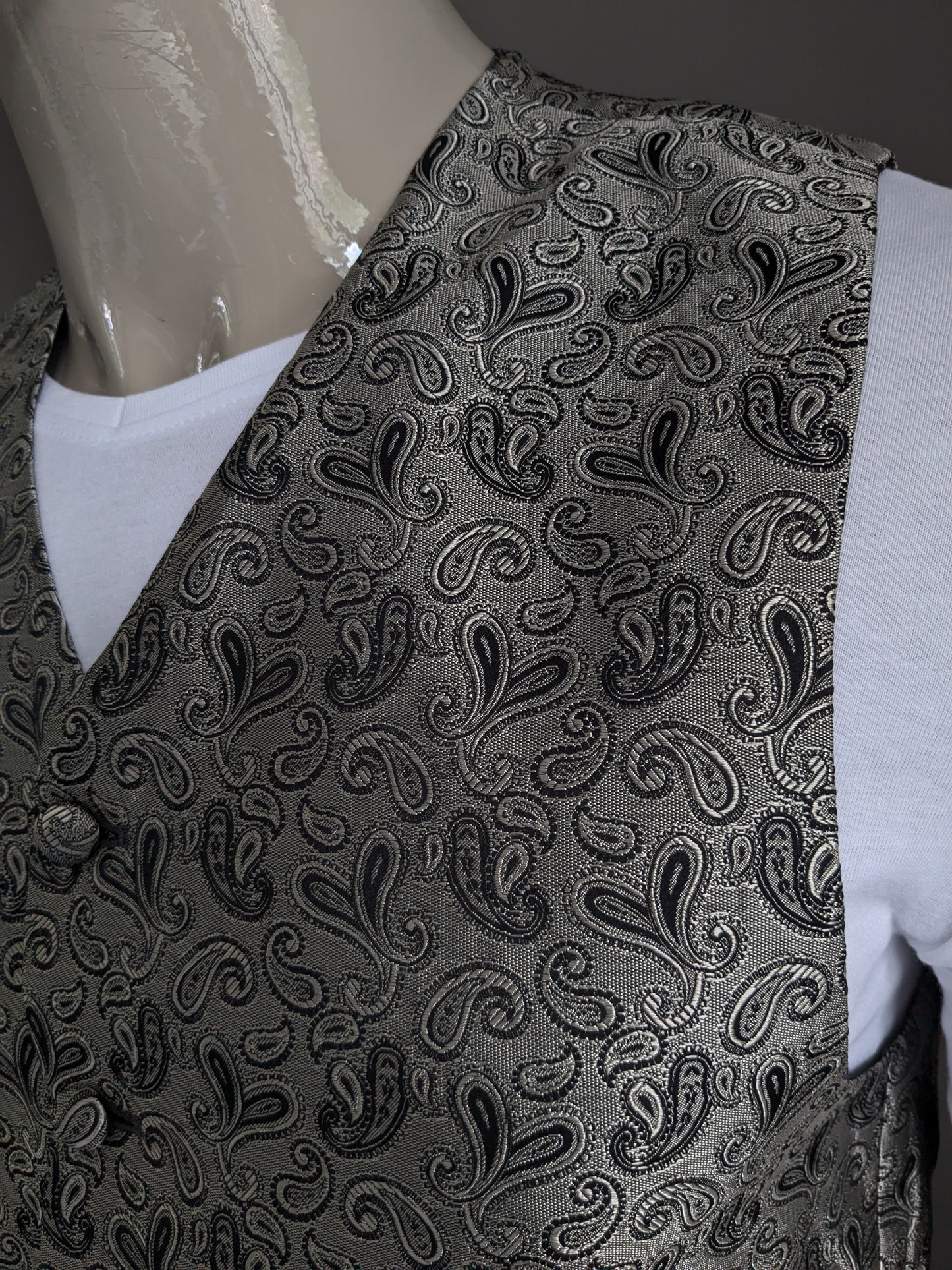 Vintage master hand waistcoat. Black silver -colored motif. Size M.