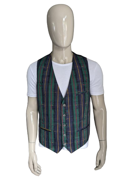 Vintage Gastromoda waistcoat with 1 inner pocket. Green blue red yellow motif. Size 52/54.