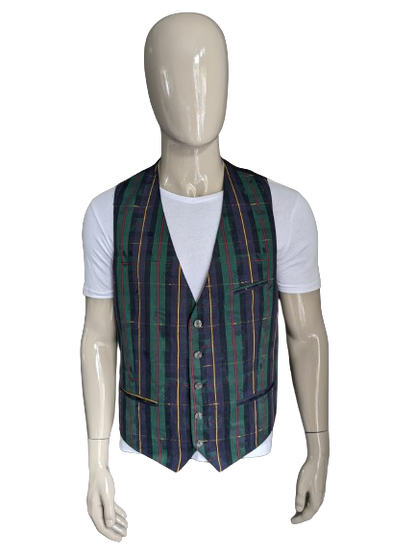 Vintage Gastromoda waistcoat with 1 inner pocket. Green blue red yellow motif. Size 52/54.