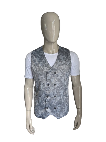 Vintage Double Breasted waistcoat. Gray silver -colored motif. Size L.