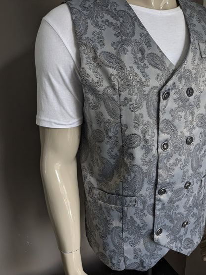 Vintage Double Breasted waistcoat. Gray silver -colored motif. Size L.