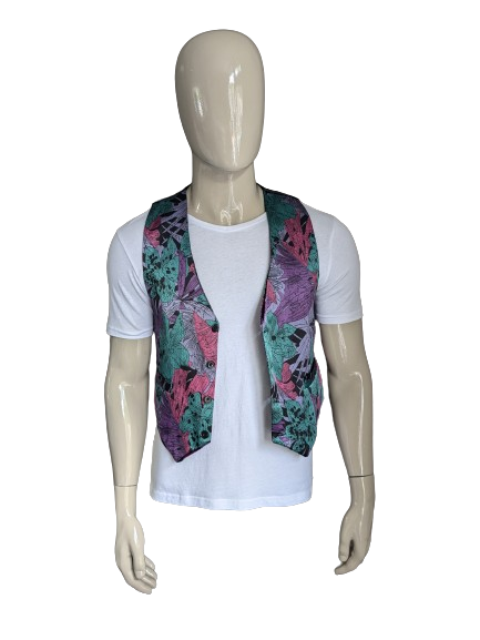 Vintage gilet. Paars Groen Roze print. Maat S.