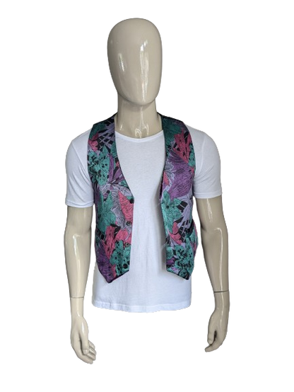 Gilet vintage. Stampa rosa verde viola. Taglia S.