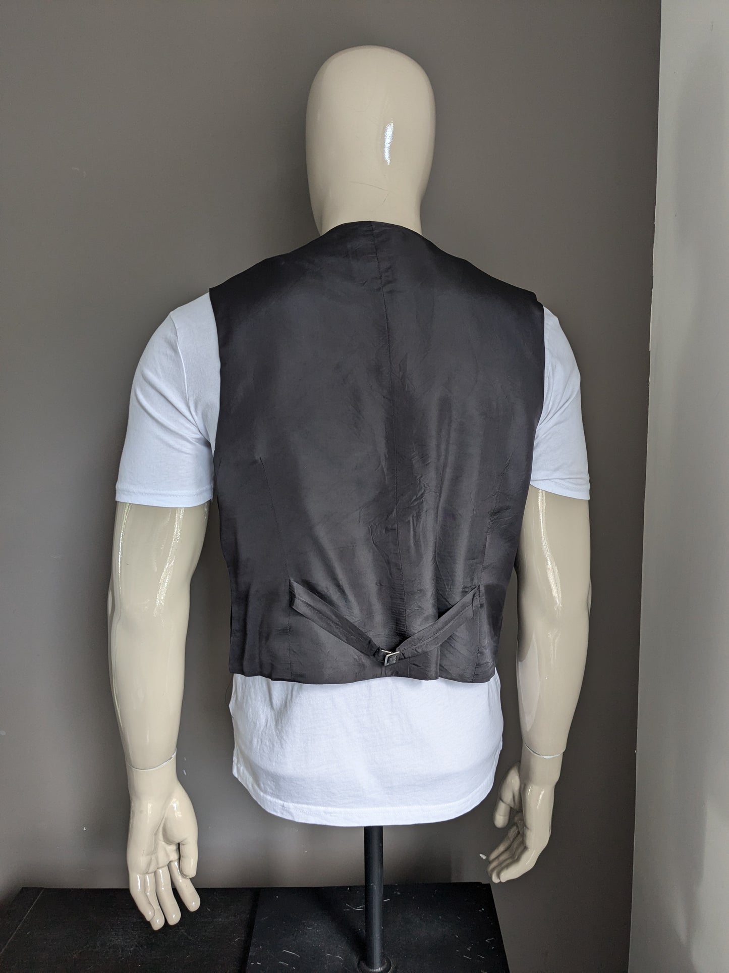 Vintage Angelo Litrico Woolen Gilet. Gris oscuro rayado. Tamaño 25 (50 / m)