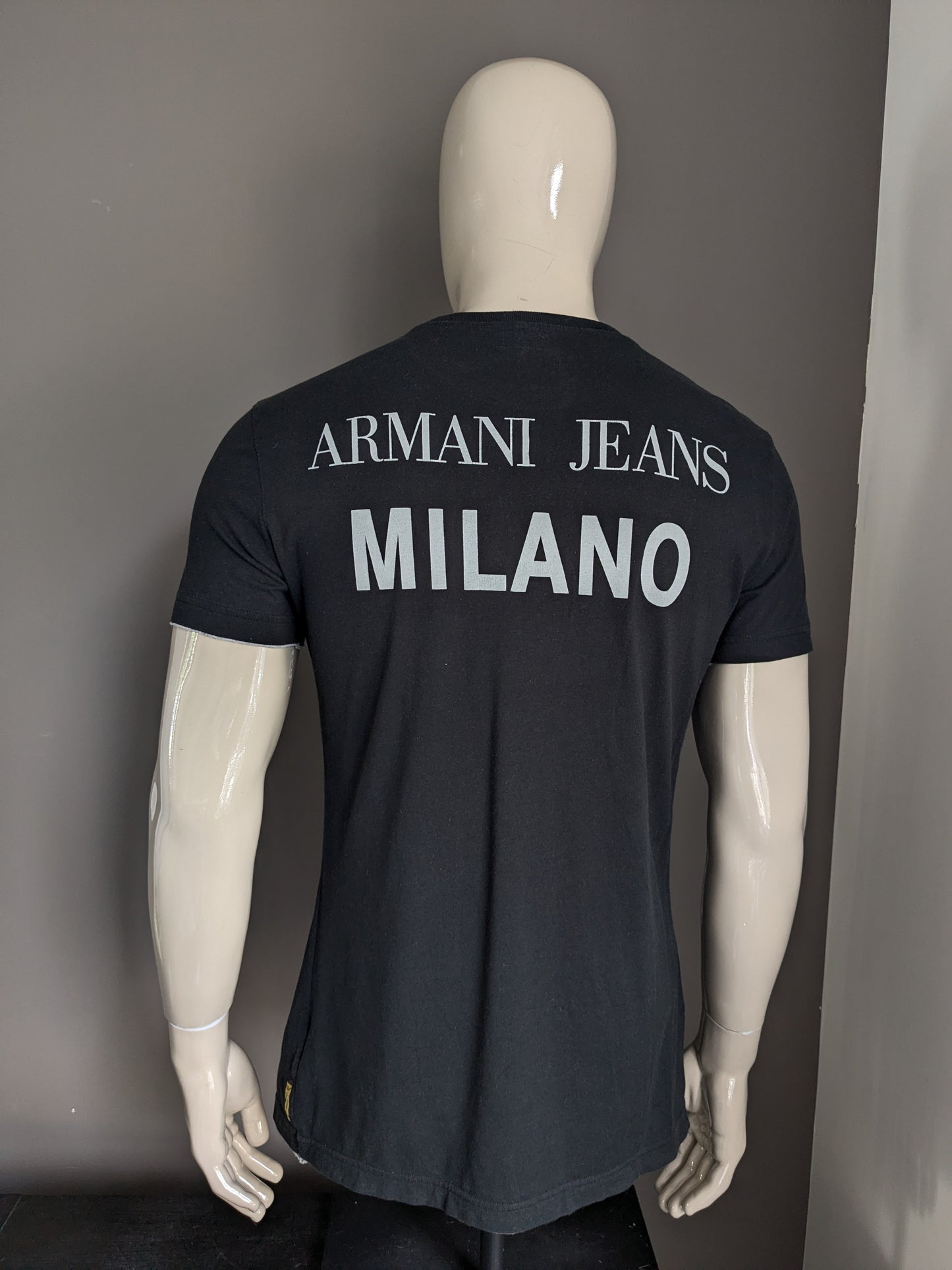 Armani Jeans chemise. Noir avec imprimé. Taille XL / L.