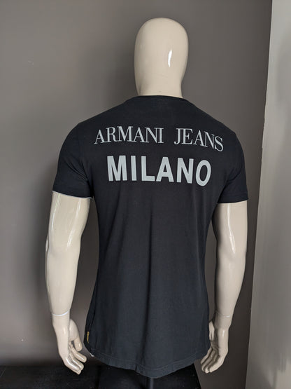 Camisa de jeans Armani. Negro con impresión. Tamaño XL / L.