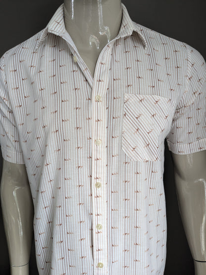 Vintage 70's polane shirt short sleeve. Beige brown print. Size L.