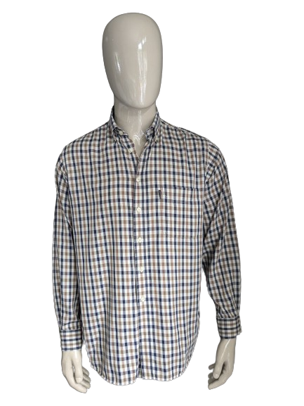 Aquascutum shirt. Brown blue beige blocked. Size L / XL.