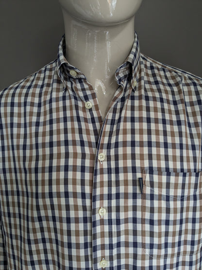 Aquascutum -Shirt. Braunblau Beige blockiert. Größe L / XL.