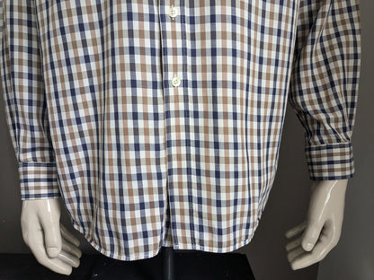 Aquascutum shirt. Brown blue beige blocked. Size L / XL.